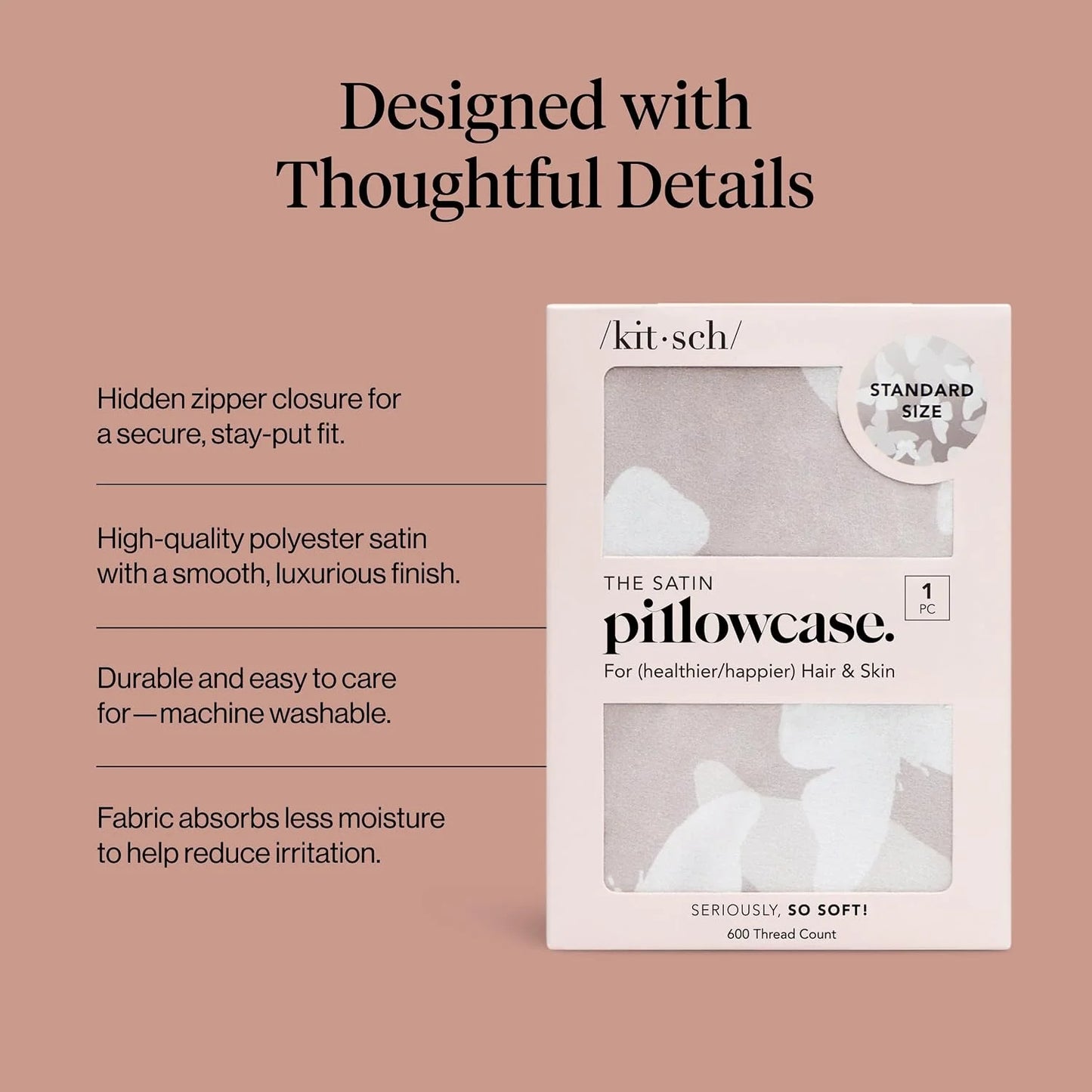 Kitsch Satin Pillowcase with Zipper - Standard Size, Haze Blue