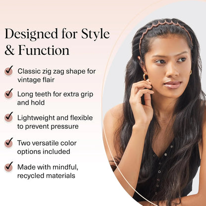 Kitsch Zig Zag Headbands for Women - Black and Tortoise, 2 pcs