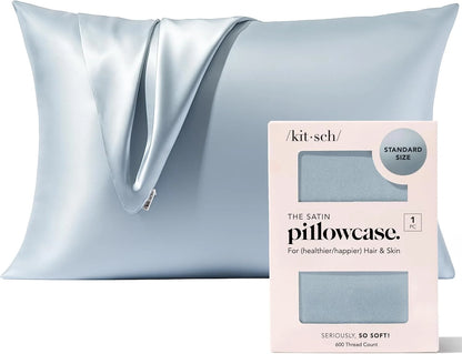Kitsch Satin Pillowcase with Zipper - Standard Size, Haze Blue