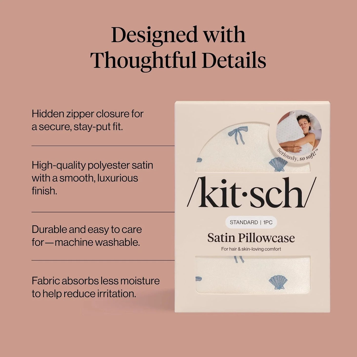 Kitsch Satin Pillowcase with Zipper - Standard Size, Haze Blue