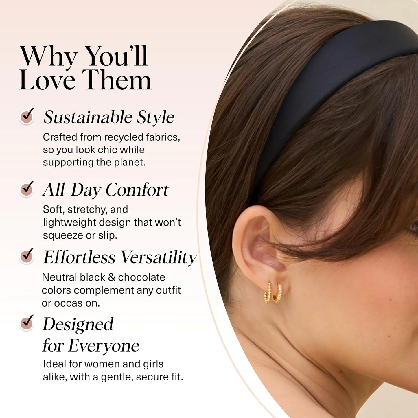 Kitsch Velvet & Satin Headbands for Women - Cream & Camel, 2pc Set