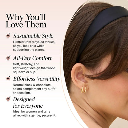 Kitsch Velvet & Satin Headbands for Women - Cream & Camel, 2pc Set
