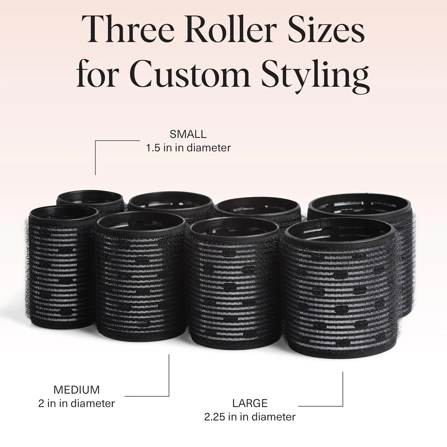 Kitsch Ceramic Hair Rollers for Women - Black, 8 Count (Pack of 1)