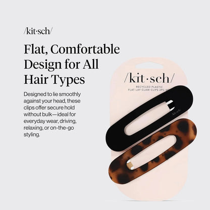 Kitsch Flat Hair Clips for Women - Black & Tortoise, 2pc