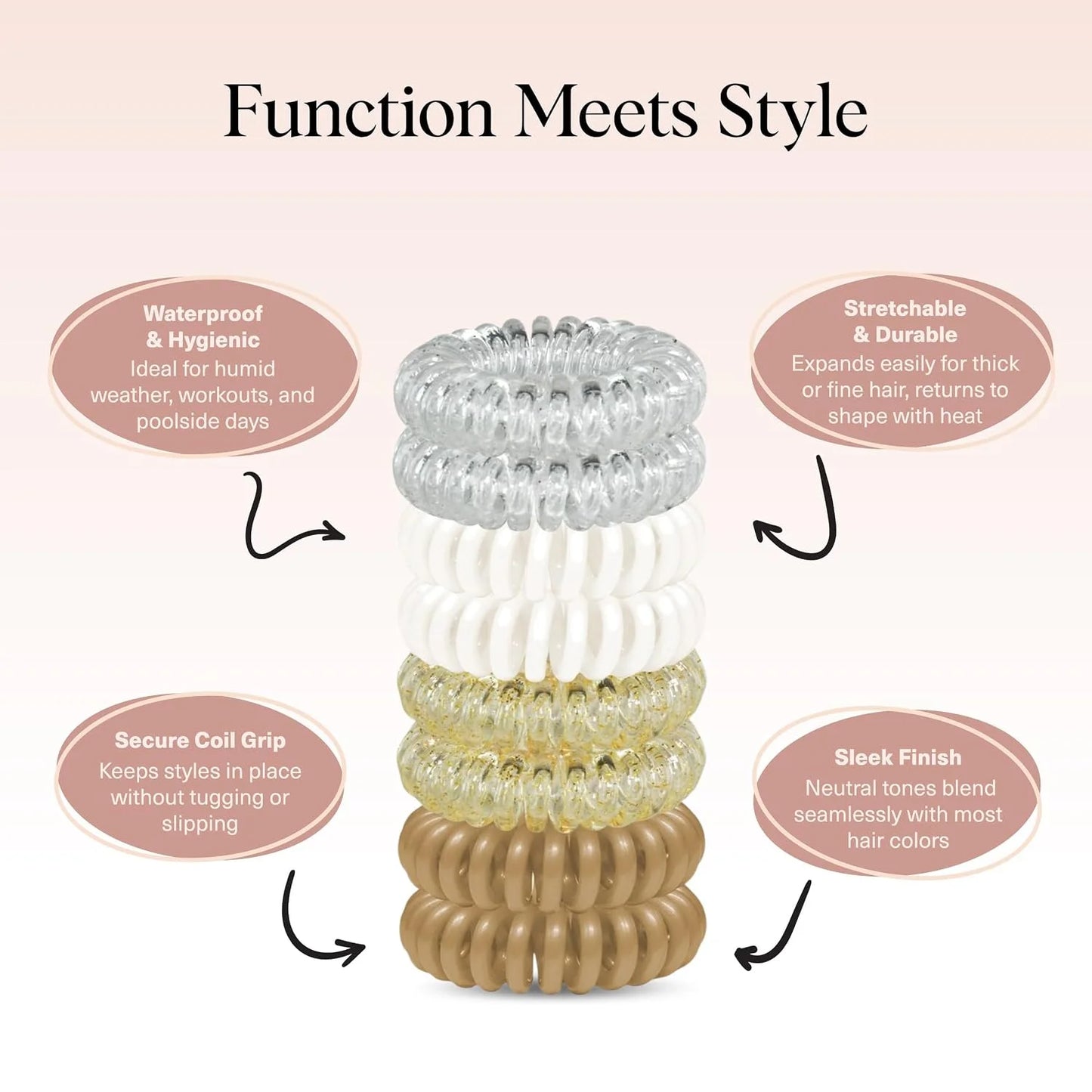 Kitsch Spiral Hair Ties for Women | Ponytail Holders - Brunette, 8 Pcs
