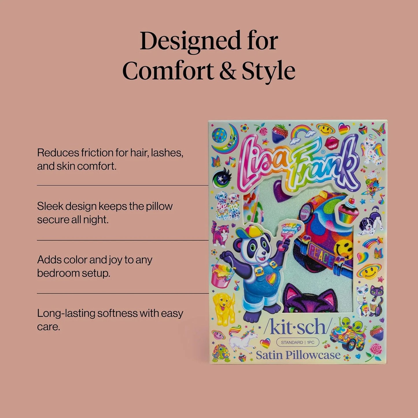Lisa Frank x Kitsch Satin Pillowcase, Size 19x36 - Rainbow Leopard