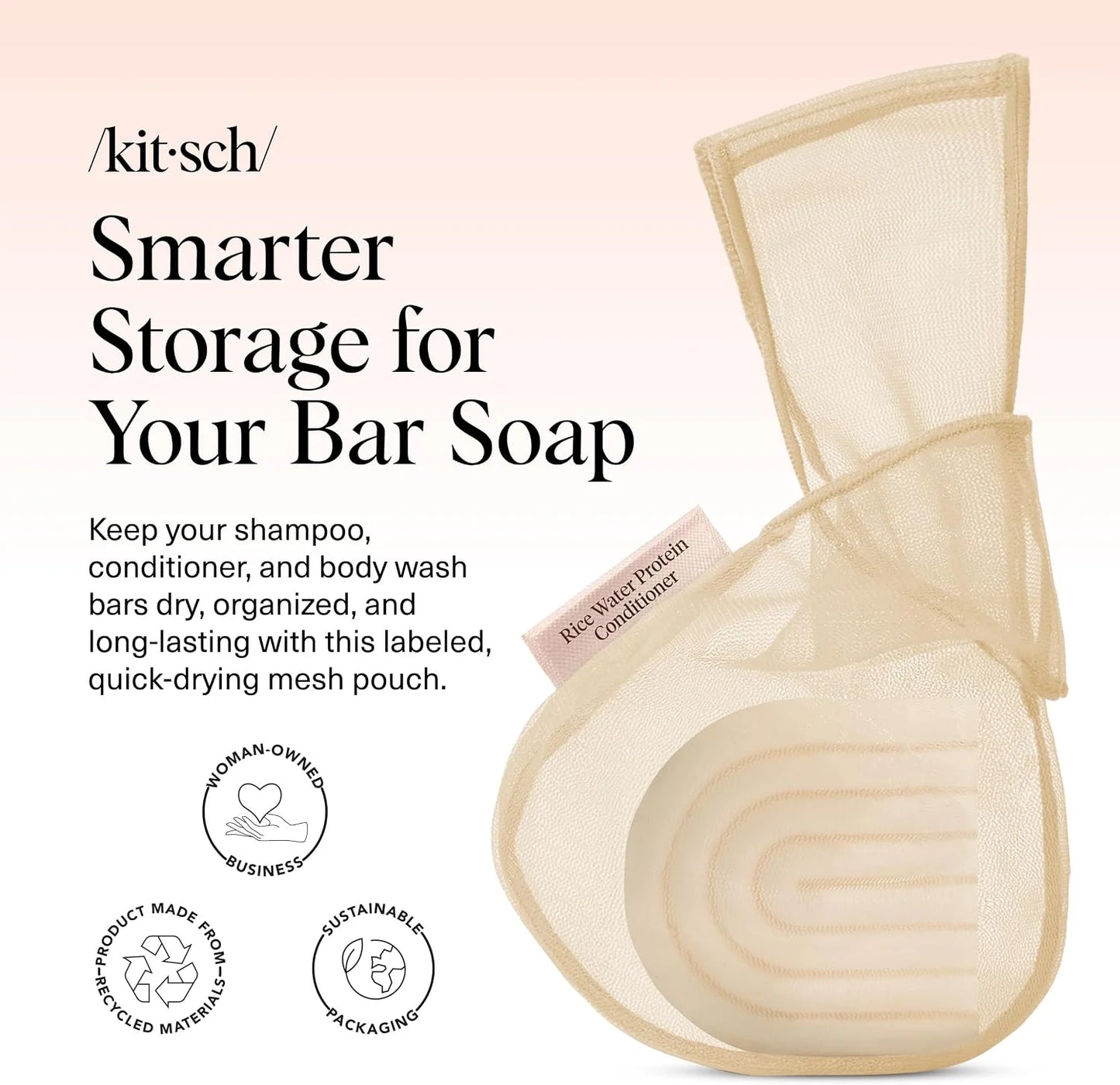Kitsch Soap Saver Bag – Patented Mesh Bag Soap Holder with Tag Identifier