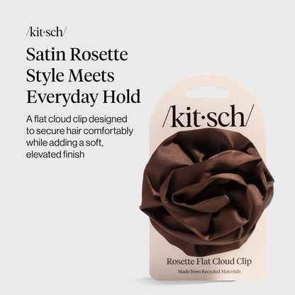 Kitsch Medium Satin Rosette Flat Claw Clip for Women - Black, 1pc