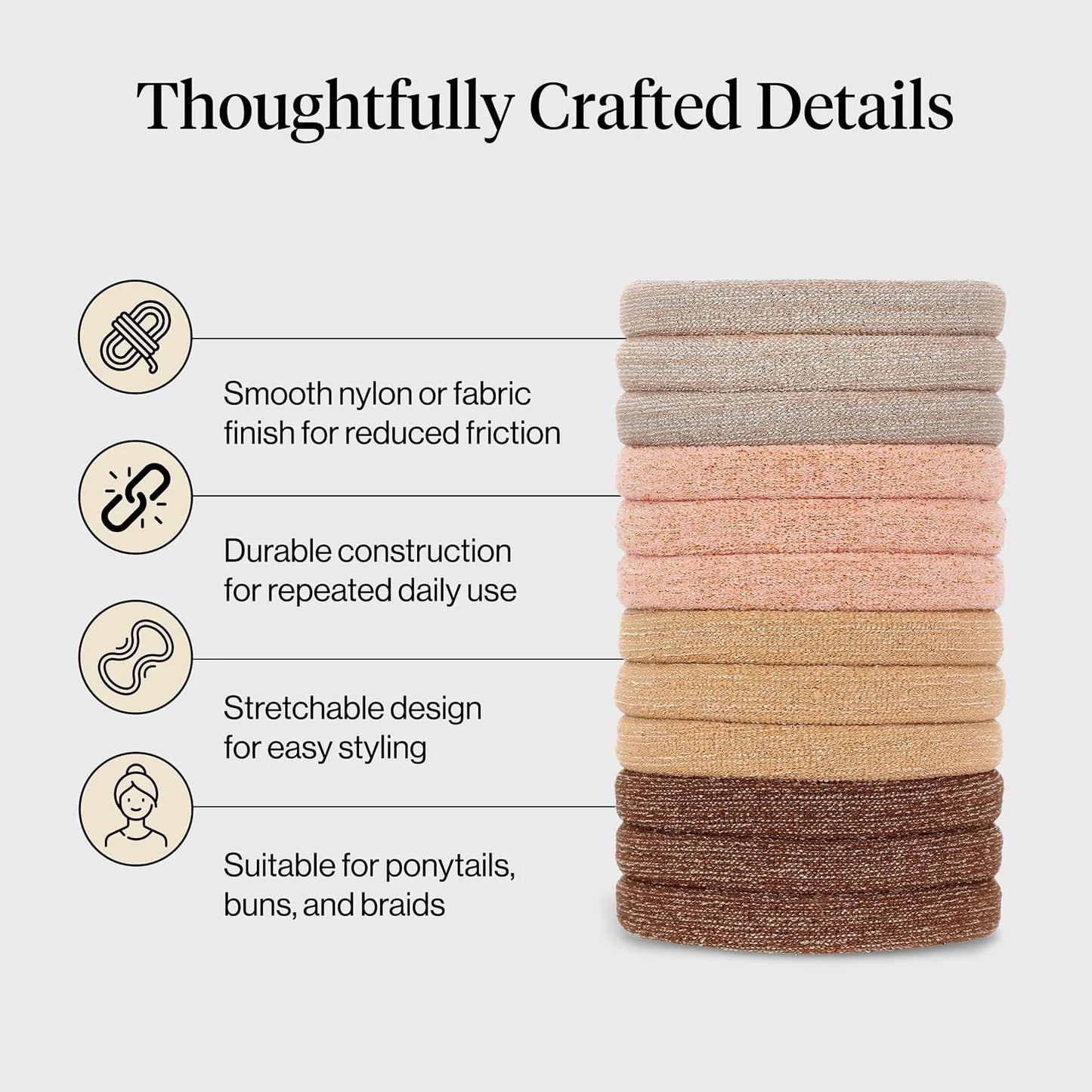 Kitsch Ribbed Hair Ties No Damage - Blush, 10pcs