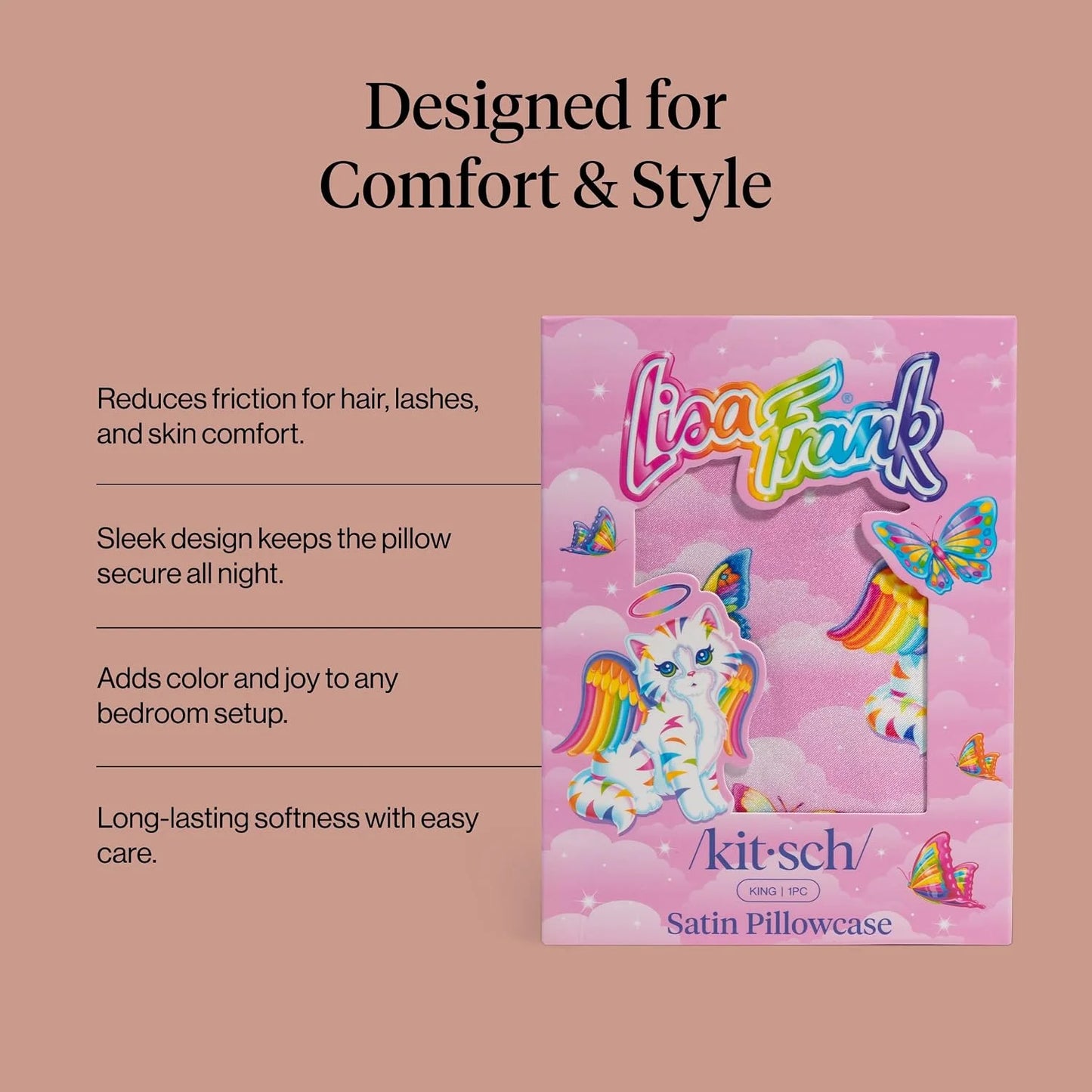 Lisa Frank x Kitsch Satin Pillowcase, Size 19x36 - Rainbow Leopard