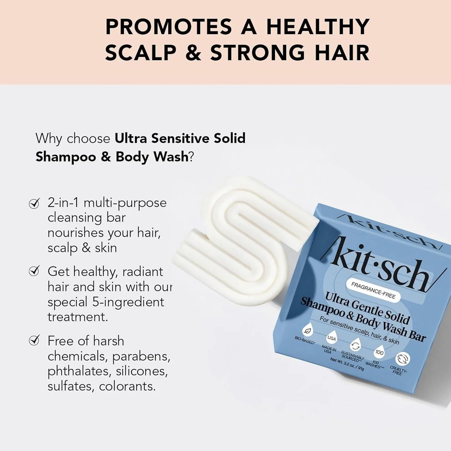 Kitsch Argan Oil Shampoo Bar Soap for Hair Growth - Made in USA, 3.2 oz
