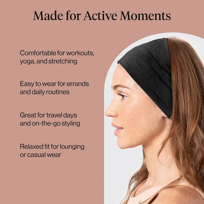 Kitsch Wide Headbands for Women Non Slip - Black and Camel, 2pcs