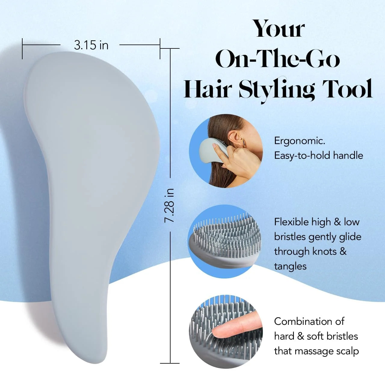 Kitsch Detangle Brush – Gentle Curly Hair Brush All Hair Types - Haze Blue
