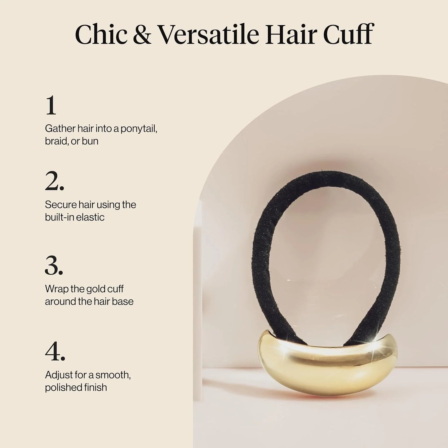 Kitsch Medium Hair Cuffs Hair Ties For Women - Black and Tort, 2pcs