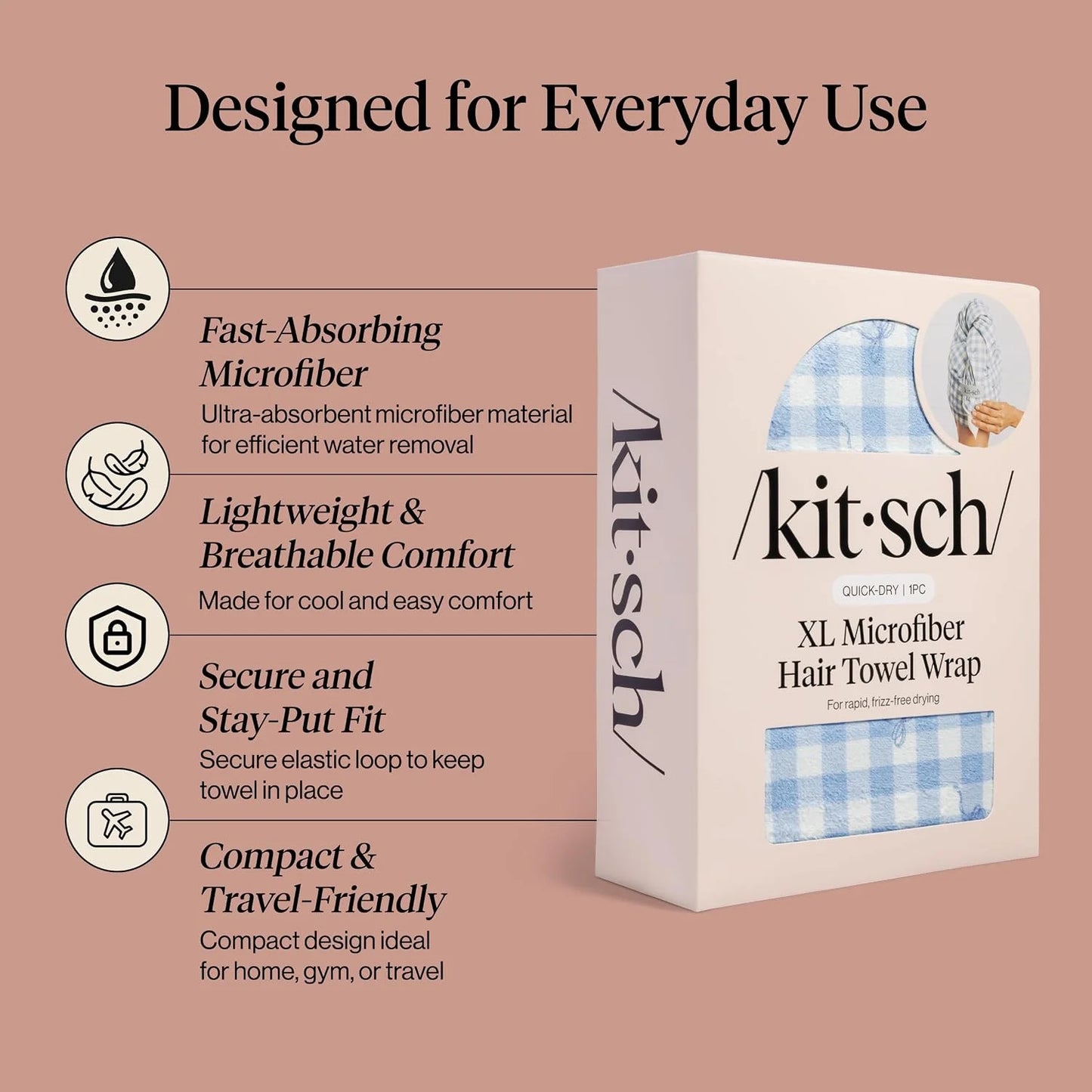 Kitsch XL Microfiber Hair Towel Wrap for Women