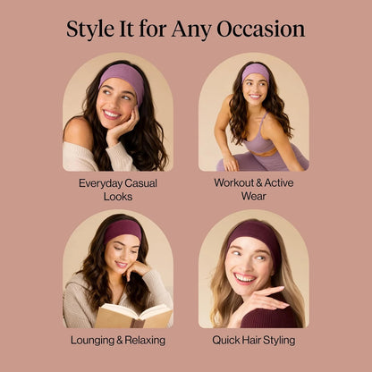 Kitsch Ribbed Wide Headbands for Women Non Slip - Cherry & Pink, 2 pcs