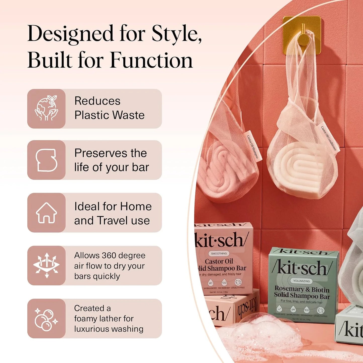 Kitsch Soap Saver Bag – Patented Mesh Bag Soap Holder with Tag Identifier