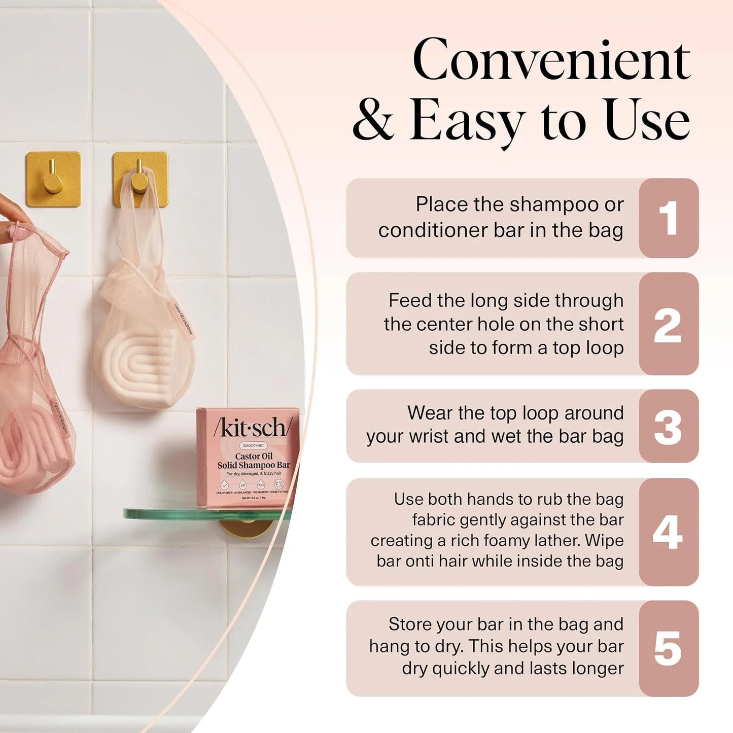 Kitsch Soap Saver Bag – Patented Mesh Bag Soap Holder with Tag Identifier
