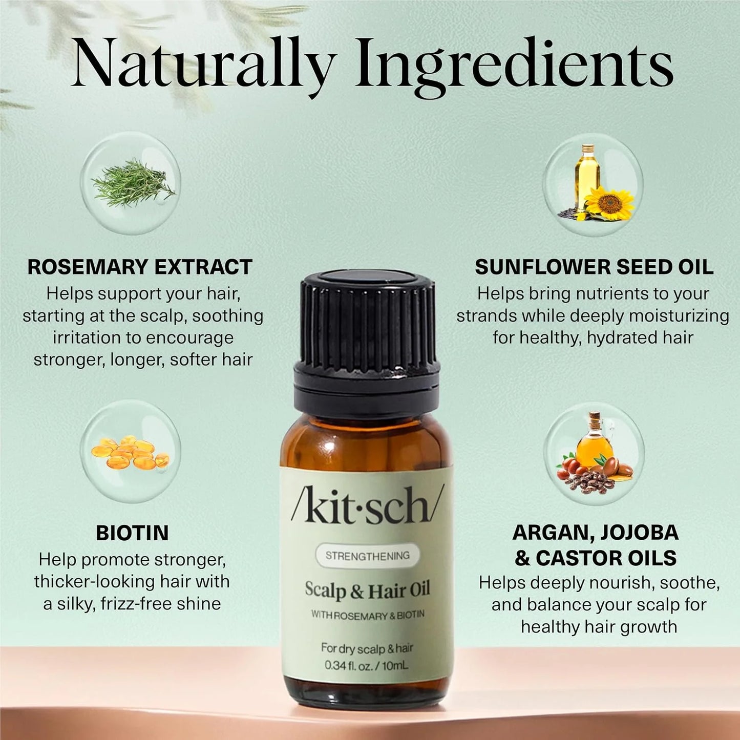 Kitsch Rosemary Oil for Hair Growth -With Castor Oil, Biotin & Jojoba- 60mL