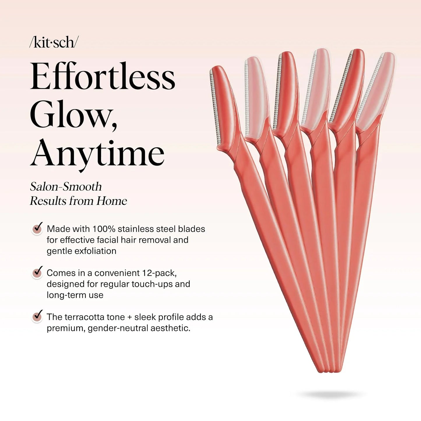 Kitsch Dermaplane Razor for Women Face – Terracotta, 6 pcs