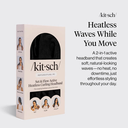 Kitsch Set & Flow Active Heatless Curling Headband For Women - Black, 1pc
