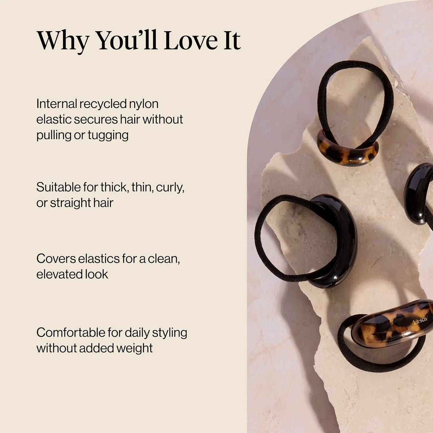 Kitsch Medium Hair Cuffs Hair Ties For Women - Black and Tort, 2pcs