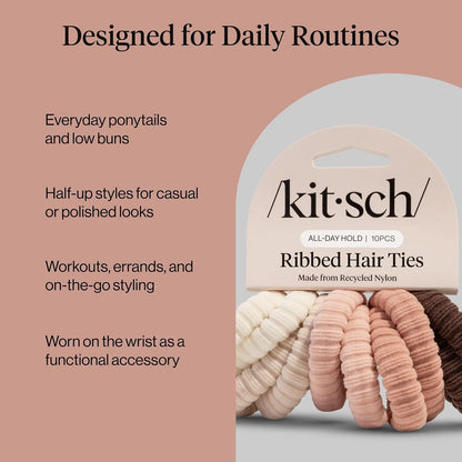 Kitsch Ribbed Hair Ties No Damage - Blush, 10pcs