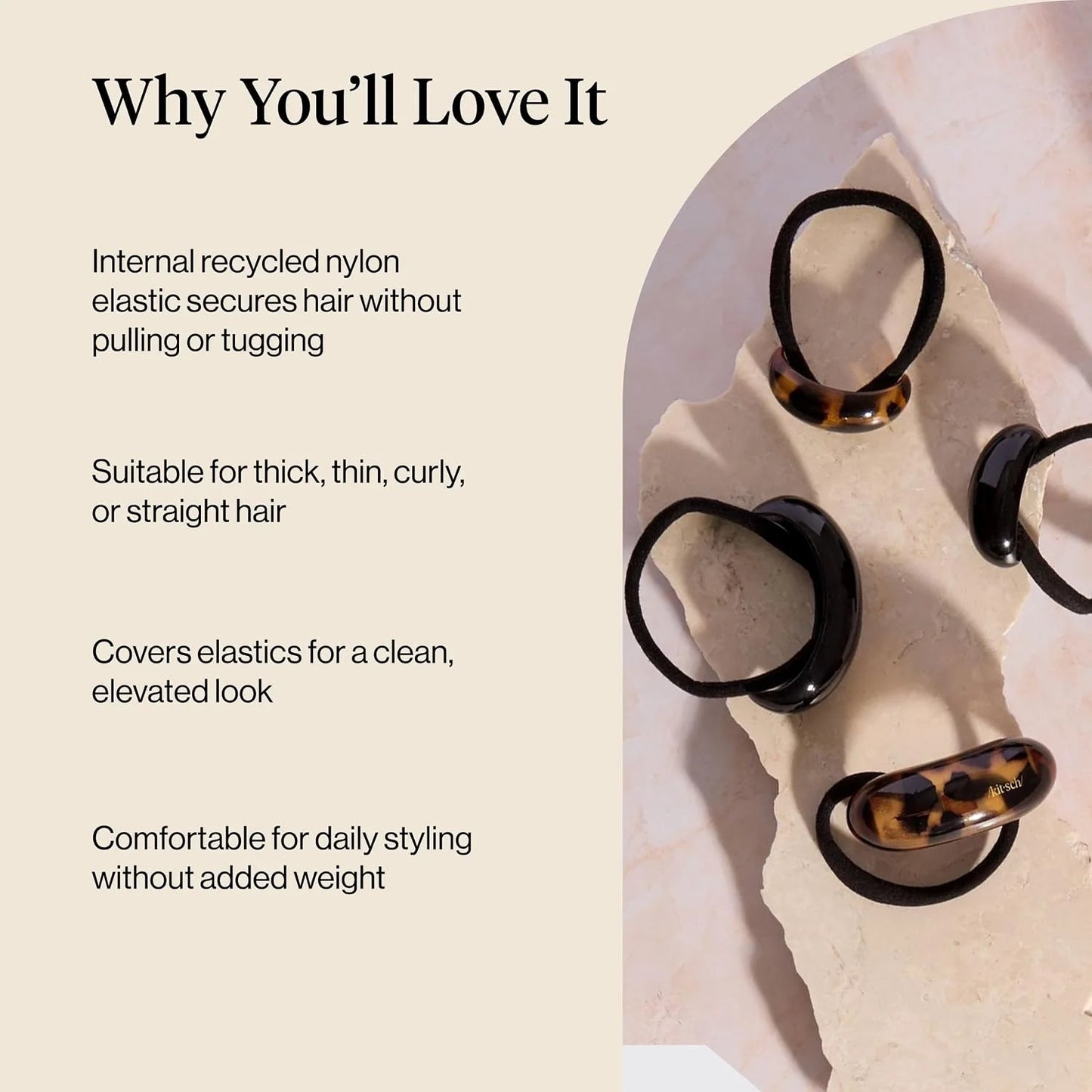 Kitsch Medium Hair Cuffs Hair Ties For Women - Black and Tort, 2pcs