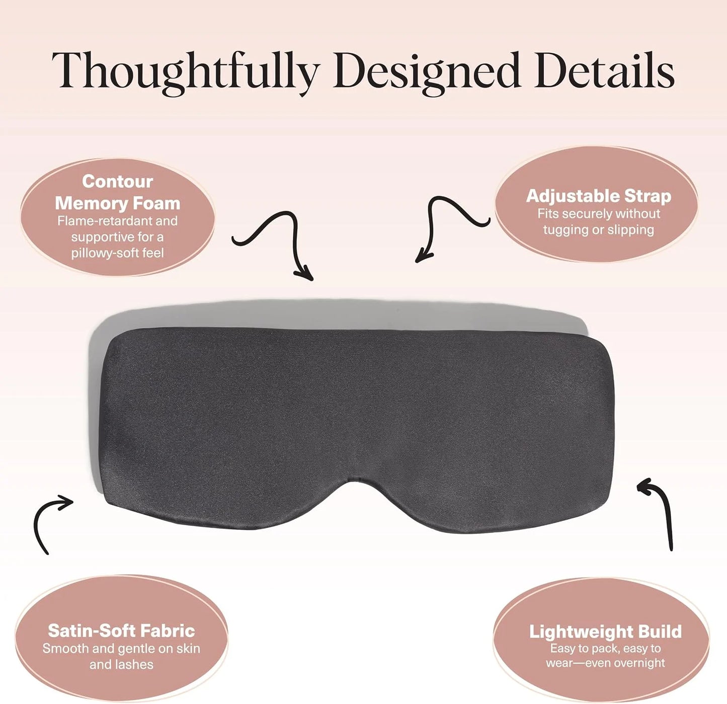 Kitsch Contour Satin Sleep Mask | Eye Masks for Sleep - Charcoal