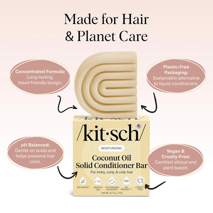 Kitsch Coconut Oil Conditioner Bar Soap for Hair Care - Made in USA, 3 oz