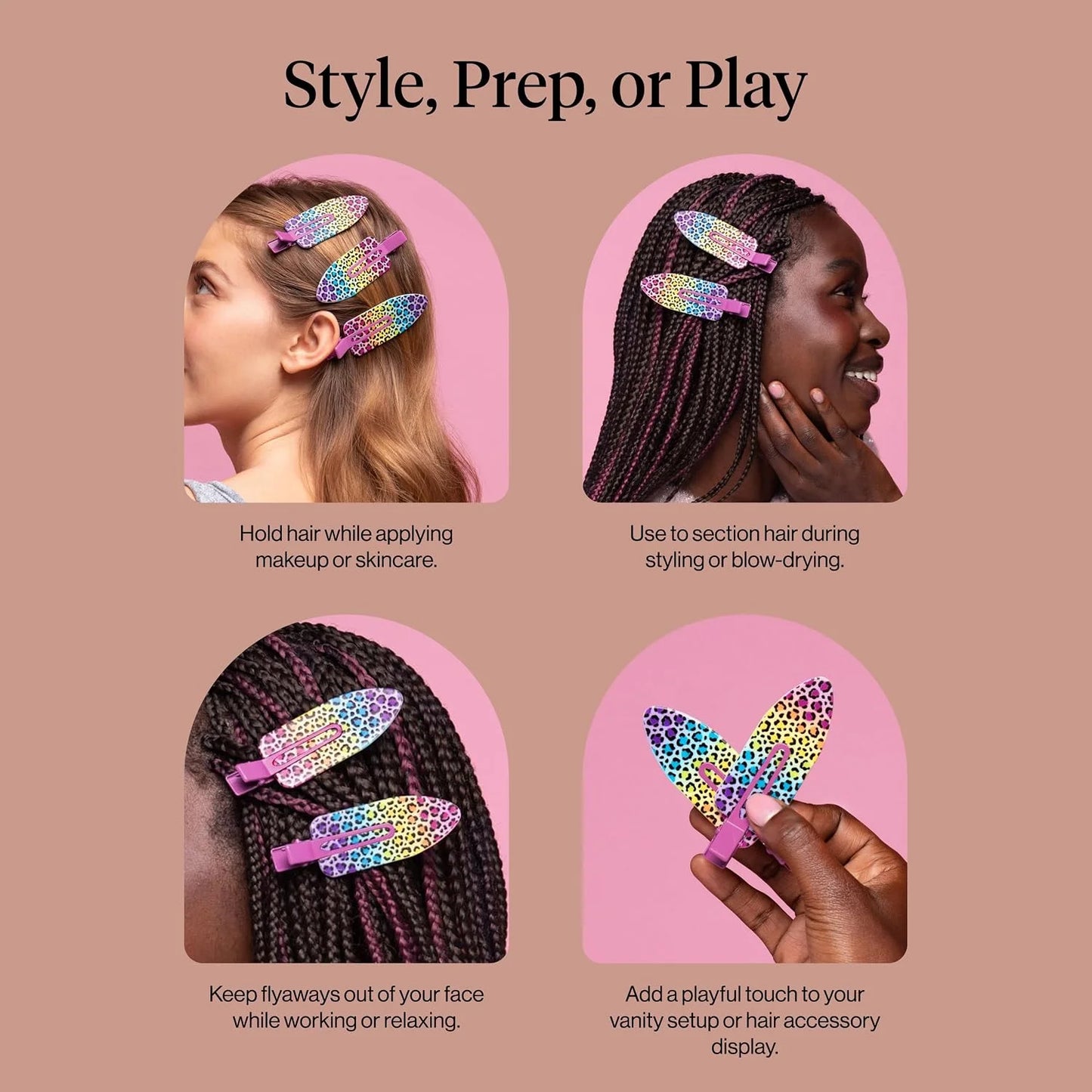 Kitsch Creaseless Hair Clips for Women - Cherry Print, 4pcs