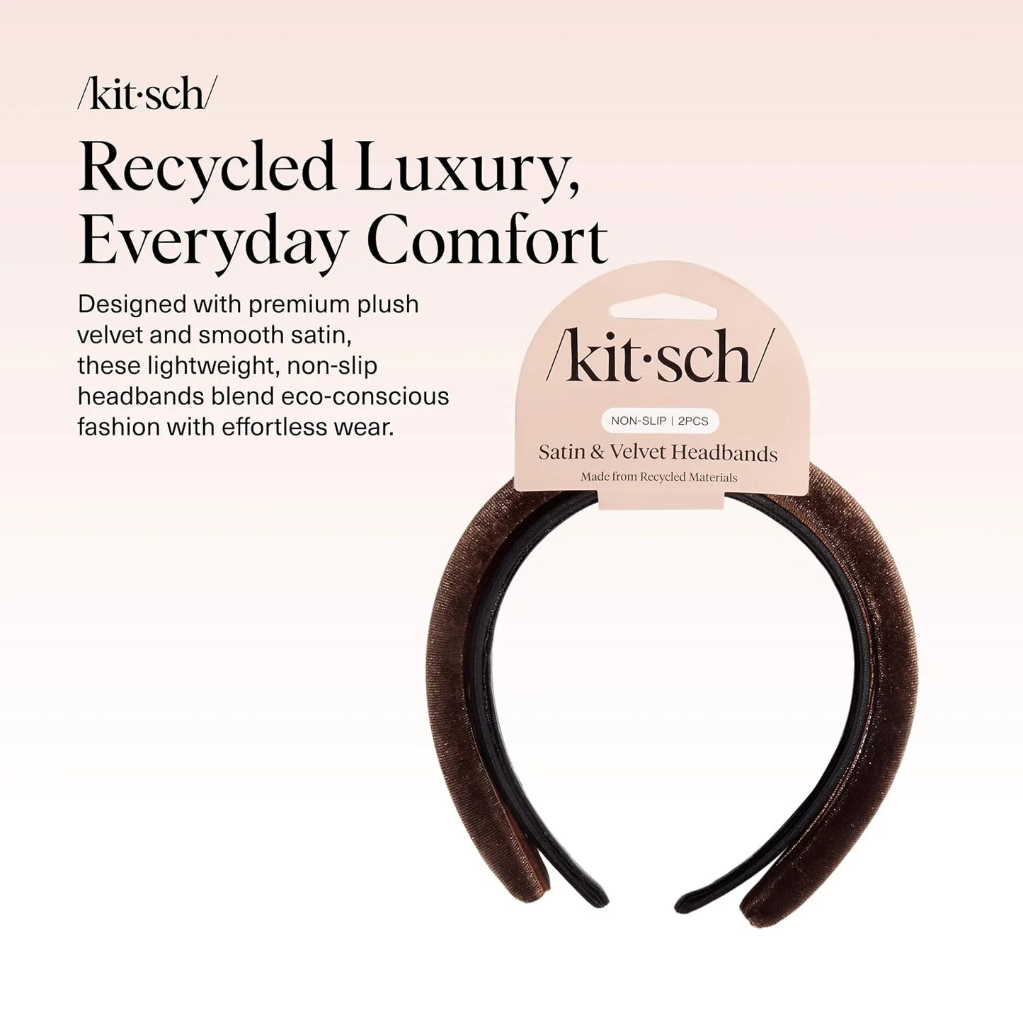 Kitsch Velvet & Satin Headbands for Women - Cream & Camel, 2pc Set
