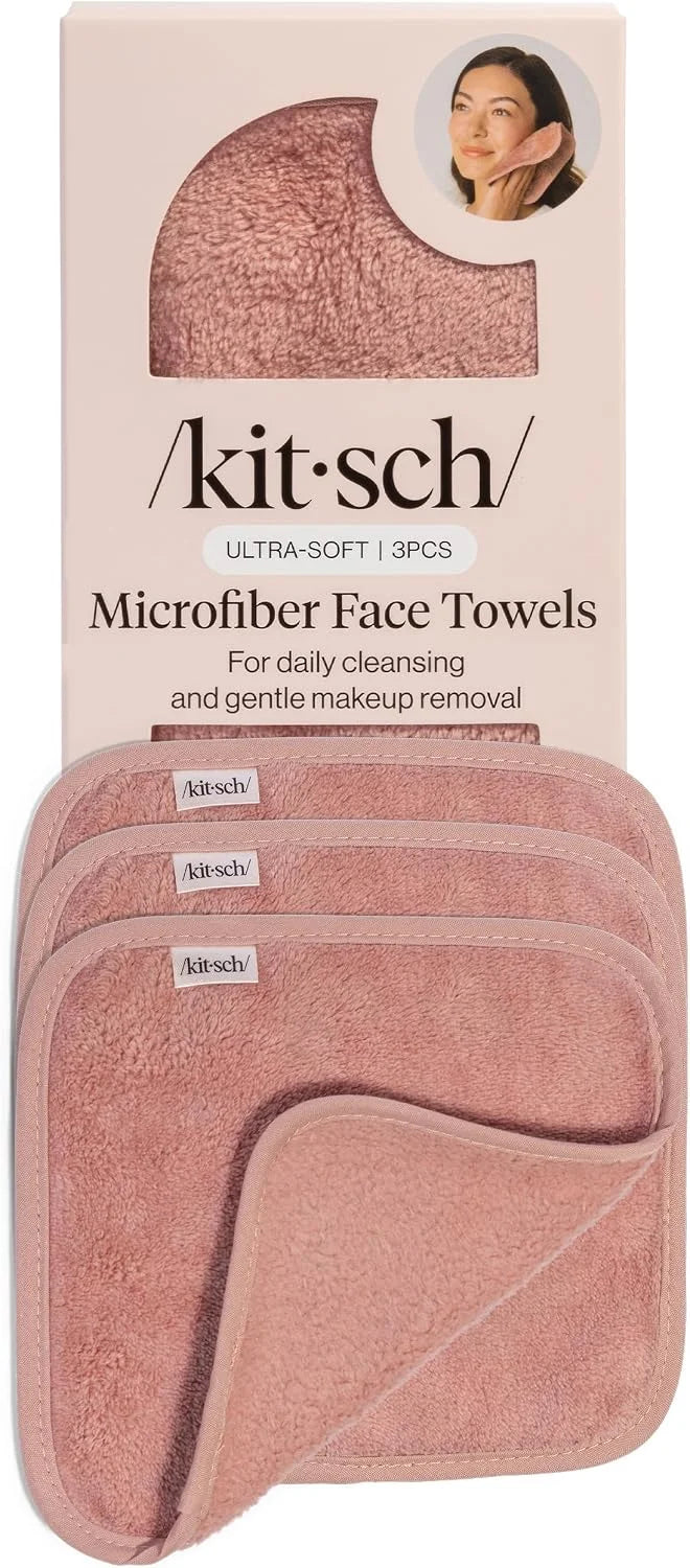 Kitsch Microfiber Face Towels 3pc Set | Clean Towels for Face - Black