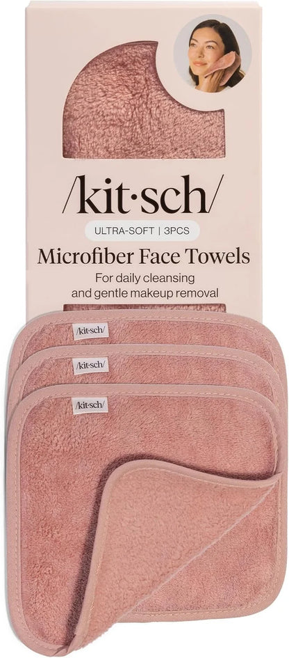 Kitsch Microfiber Face Towels 3pc Set | Clean Towels for Face - Black