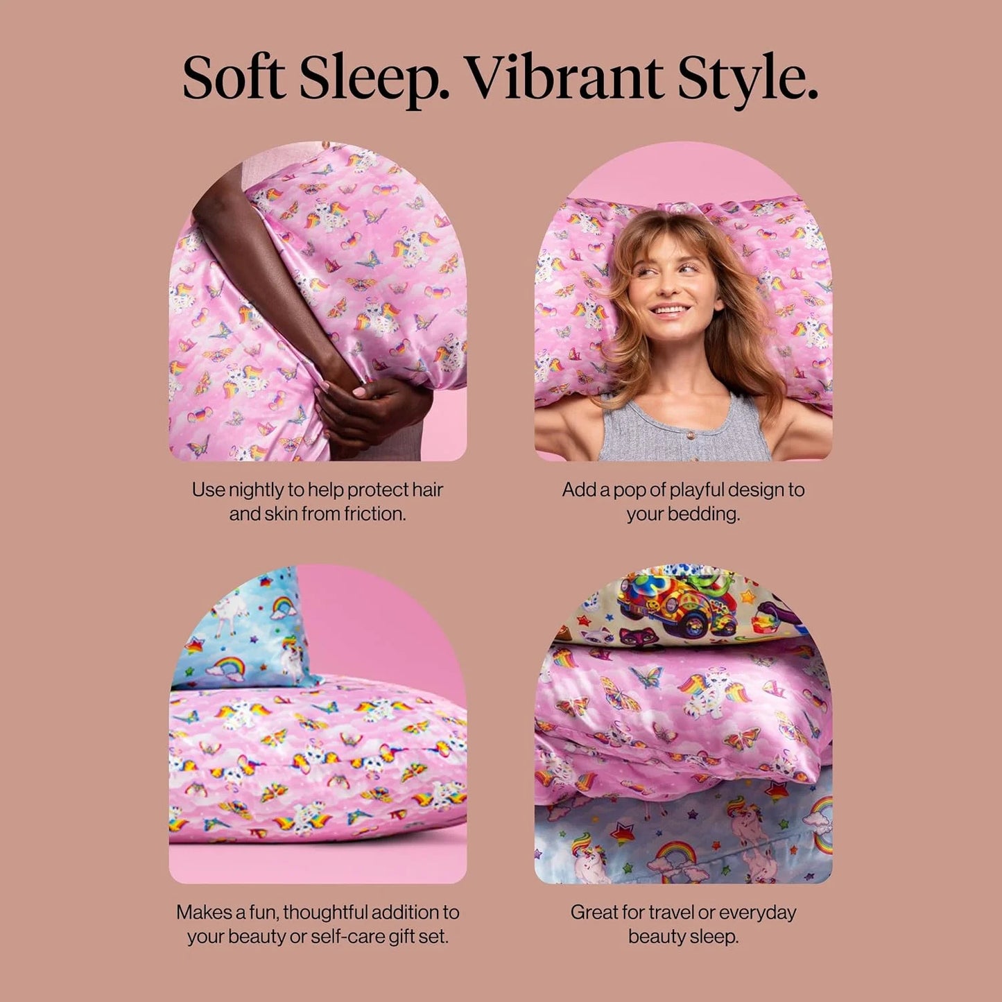 Lisa Frank x Kitsch Satin Pillowcase, Size 19x36 - Rainbow Leopard