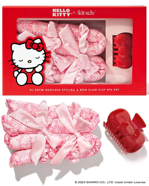 Hello Kitty x Kitsch Satin Flexi Rods, Heatless Curling Rod - 4pc Set